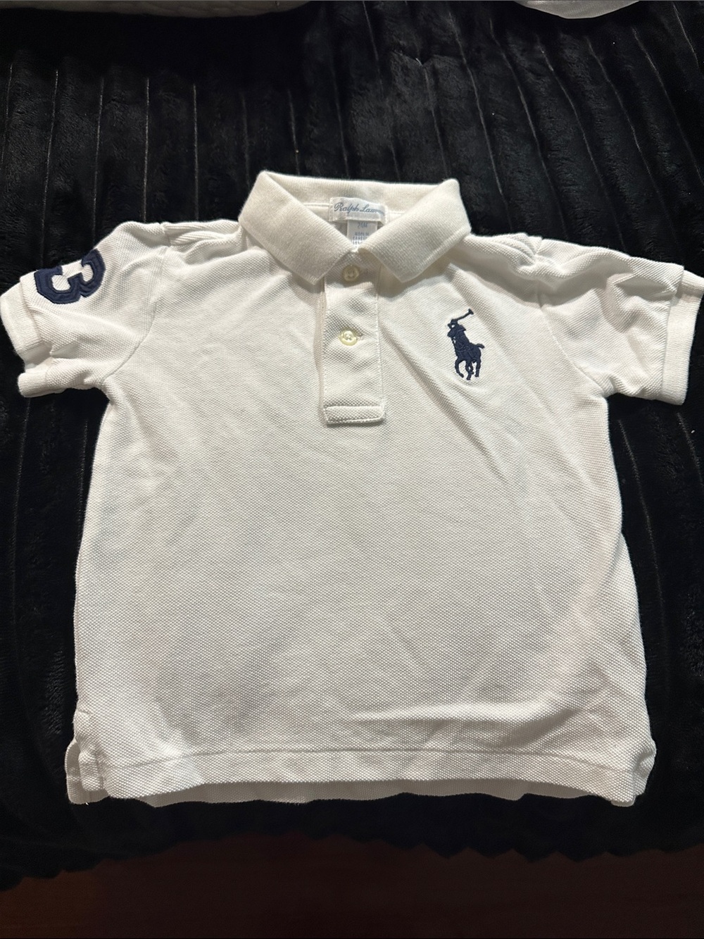 Ralph Lauren White Polo with Navy Embroidered Pony & Sleeve Number